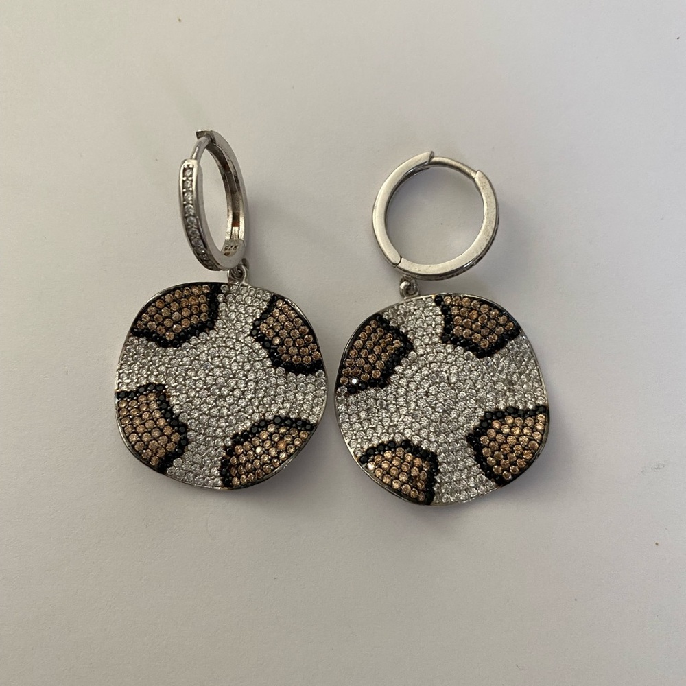 🐆925 Silver leopard earrings champagne black clear color zirconia cz stones
